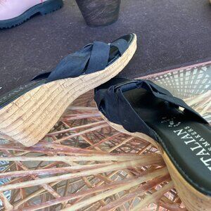 ITALIAN SHOEMAKERS Vintage Y2K Platform Sandals Shoes CORK BLACK Hippie Boho